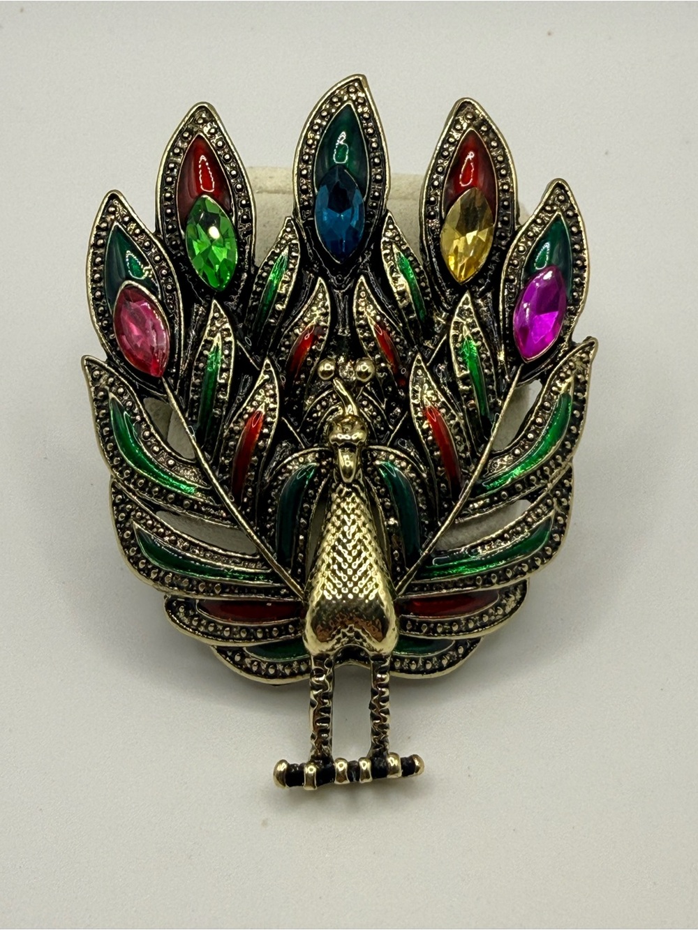 Enameled Rhinestone Peacock Brooch‎